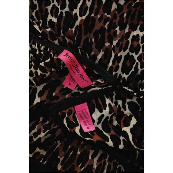 Sz M Betsey Johnson Intimates Black Lace Leopard Print Baby Doll Slip Set GUC - Picture 6 of 7